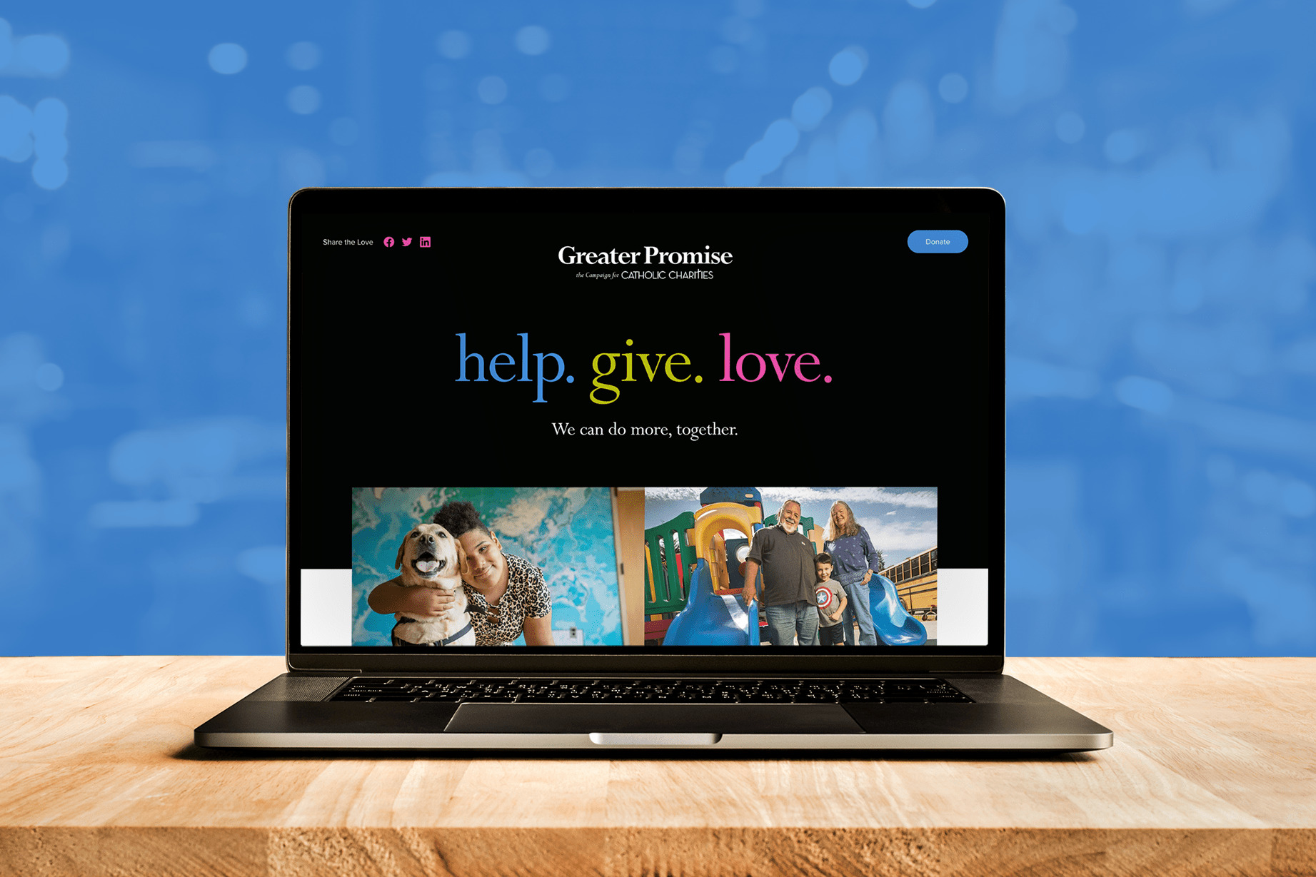 Photo of a laptop computer visiting the Greater Promise campaign microsite.